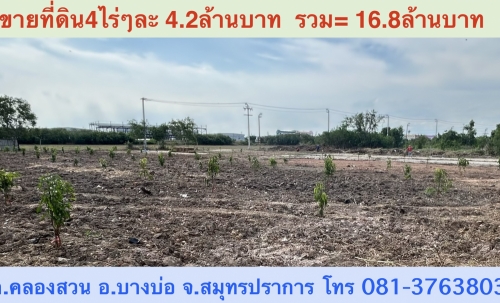 ขายที่ดินขนาด 4 ไร่ ใกล้สนามบินสุวรรณภูมิ  ตำบลคลองสวน อำเภอบางบ่อ จังหวัดสมุทรปราการ