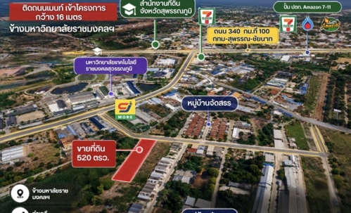 ขายด่วน ที่ดิน ข้าง ม.ราชมงคลฯ สามชุก 520 ตร.ว. จ.สุพรรณบุรี นักลงทุนต้องดู โทร. 0863414384