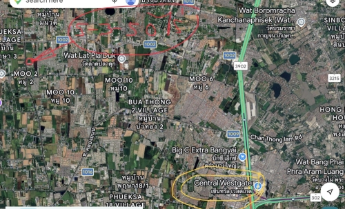 ขายที่ดินติดถนนเลียบคลองโต๊ะใหม่ ห่างถนนวัดลาดปลาดุก 450 เมตร  นนทบุรี