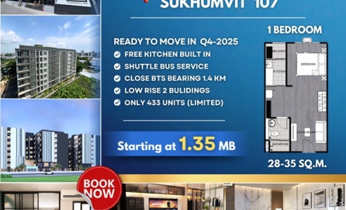 Your Affordable Urban Escape Awaits, Reach Sukhumvit 107 – just 1.4 km from BTS Bearing