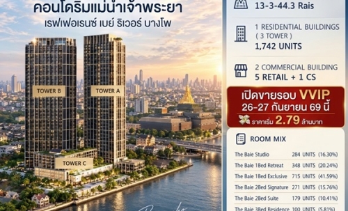 ด่วน! Reference BAIE River Bangpho เปิดสิทธิ์รอบ VVIP 26–27 ก.ย.69 นี้ คอนโดหรูริมแม่น้ำเจ้าพระยา โทร 065-563-9565