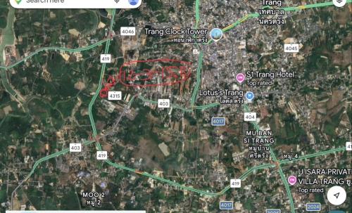 ขายที่ดินเปล่าติดถนนเลี่ยงเมืองตรังด้านใต้ฝั่งตะวันตก  ตำบลควนปริง อำเภอเมือง จังหวัดตรัง